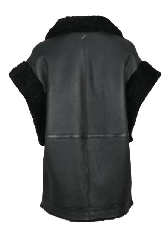  돈답 자켓 양털 가죽 조끼 - 블랙 - DONDUP