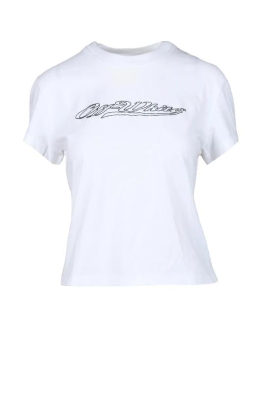  오프화이트 탑 면 티셔츠 - 흰색