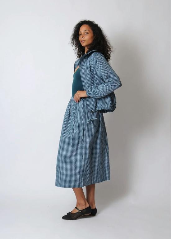  PROCHE 데님 스커트 프로쉐 태피터 체크 던들  마린 블루 - PROCHE