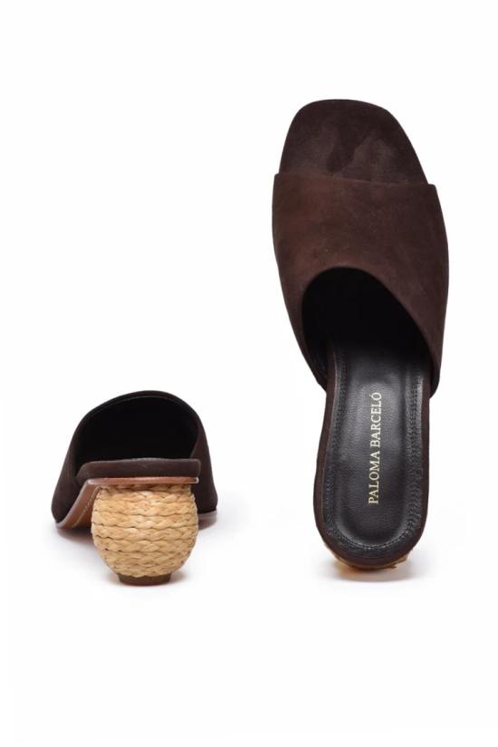 25SS 팔로마바르셀로 뮬/슬리퍼 라피아 뮬 샌들 - 브라운 - PALOMA BARCELO