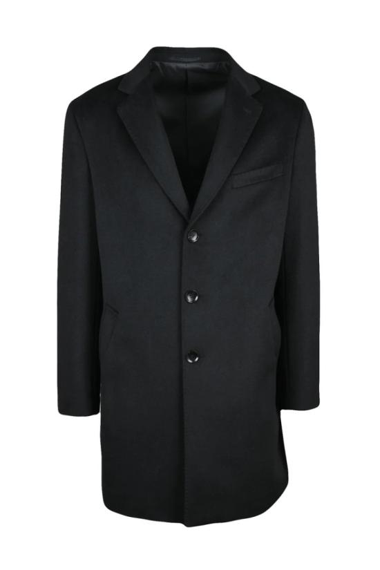  Premier Homme 자켓 노치드 라펠이 있는 구조적인 블랙 코트