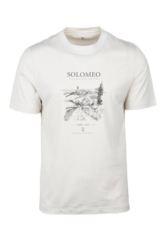 25SS 브루넬로 쿠치넬리 반팔 티셔츠 그래픽 오프화이트 크루넥 티셔츠