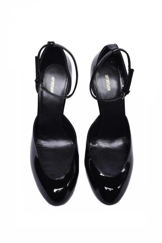  스포트막스 힐/펌프스 스트랩이 있는 에나멜 가죽 펌프스 - 블랙 - SPORTMAX