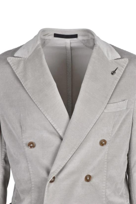  파올로니 자켓 더블 브레스트 벨벳 재킷 - 라이트 그레이 - PAOLONI