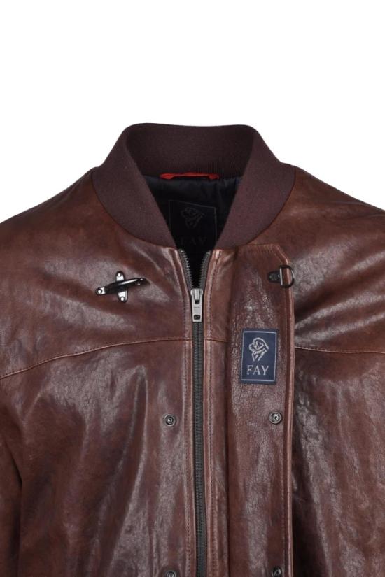 페이 자켓 가죽 재킷 - 갈색 - FAY
