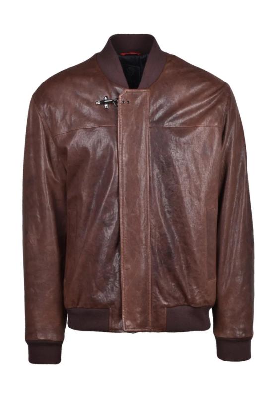 페이 자켓 가죽 재킷 - 갈색