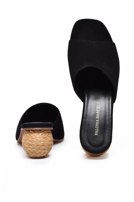 25SS 팔로마바르셀로 뮬/슬리퍼 스웨이드 뮬 라피아 힐 - 블랙 - PALOMA BARCELO