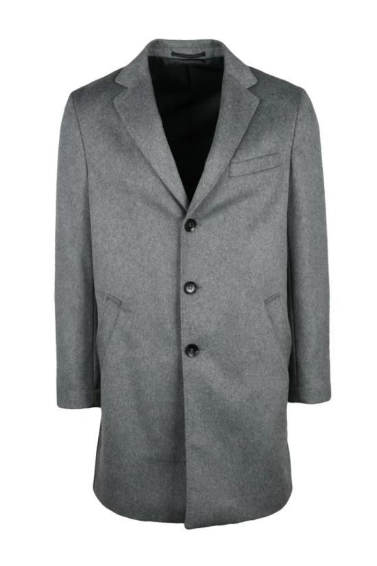  Premier Homme 자켓 구조적인 칼라가 있는 중간 길이의 회색 코트