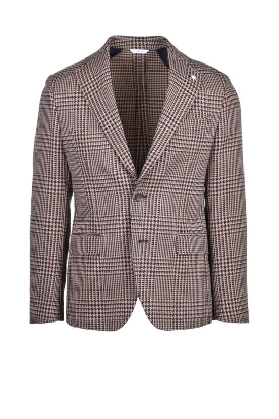  마뉴엘리츠 자켓 베이지색과 갈색 체크무늬 맞춤 재킷