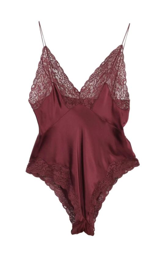  생로랑 캐미솔 실크 바디수트 - 브라운