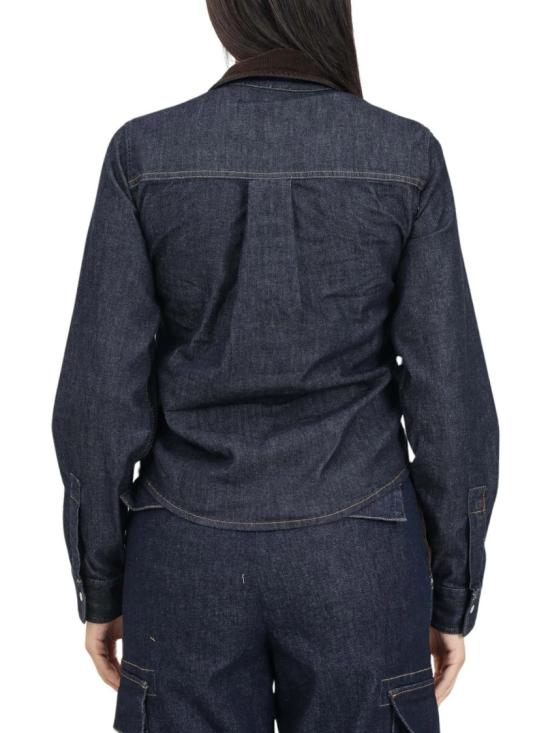  핑코 데님 셔츠 신축성 있는 면 라이오셀 셔츠 - 블루/브라운 - PINKO