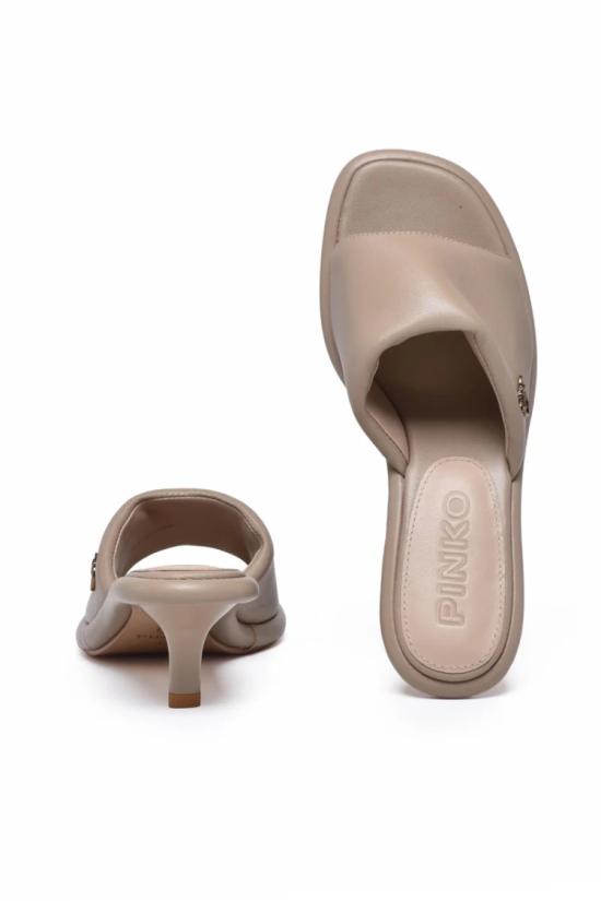 25SS 핑코 뮬/슬리퍼 가죽 뮬 샌들 - 베이지 - PINKO
