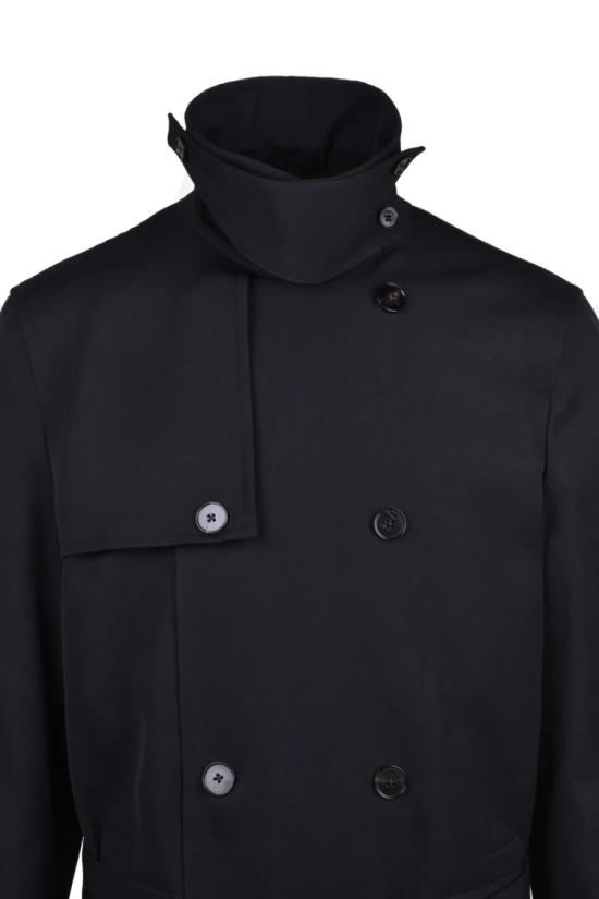  질샌더 자켓 남성용 블랙 울 트렌치 코트 - JIL SANDER
