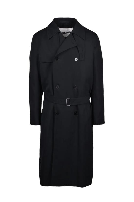  질샌더 자켓 남성용 블랙 울 트렌치 코트