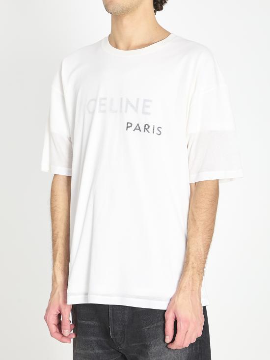 26SS 셀린느 더블 레이어드 티셔츠 파인 코튼 저지 RX0DT0F17 01OB WHITE - CELINE
