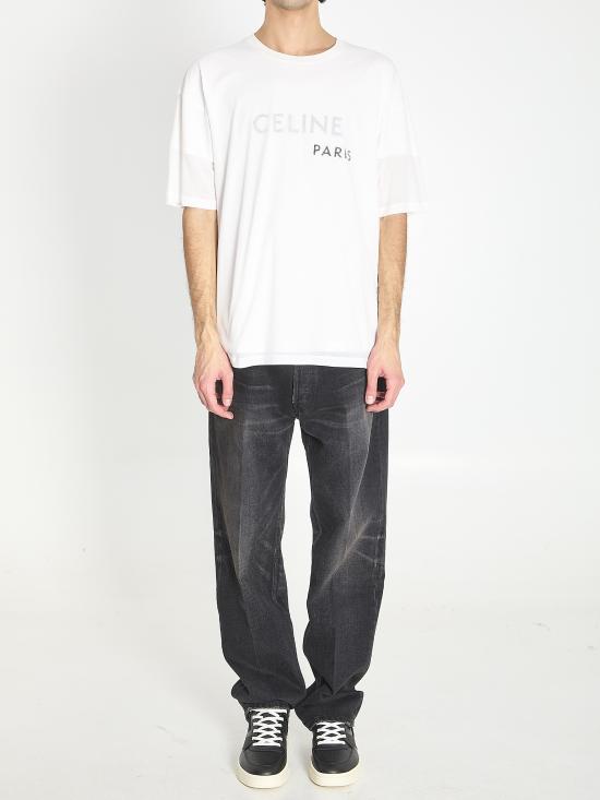 26SS 셀린느 더블 레이어드 티셔츠 파인 코튼 저지 RX0DT0F17 01OB WHITE - CELINE