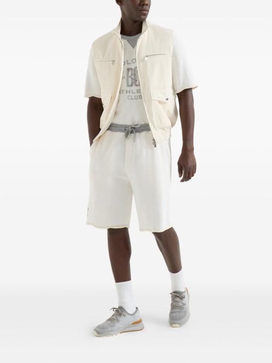 26SS 브루넬로 쿠치넬리 프린트 코튼 리넨 멜란지 플리스 반팔 티셔츠 MR8313378G CTQ27 WHITE GREY - BRUNELLO CUCINELLI