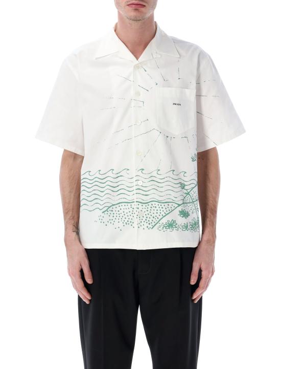 26SS 프라다 프린티드 코튼 볼링 셔츠 UCS414184H F0089 VERDE
