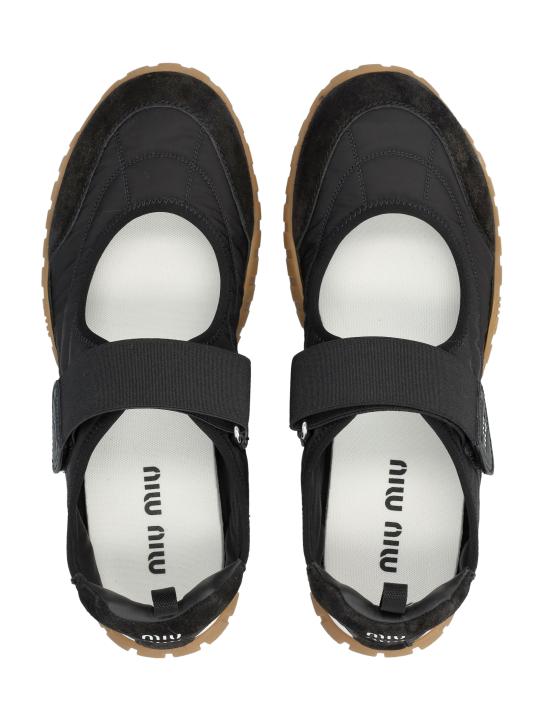 26SS 미우미우 타이어 테크니컬 패브릭 앤 스웨이드 발레리나 5F416E D7C F0002 BLACK DOM - MIU MIU