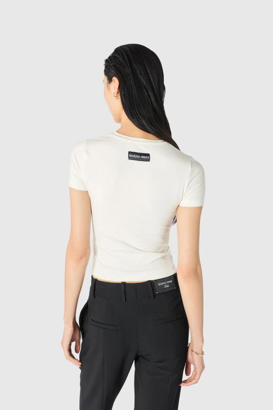 26SS 마린세르 문 로고 저지 베이비핏 티셔츠 WTT012ACJER0115 WH10 WHITE - MARINE SERRE
