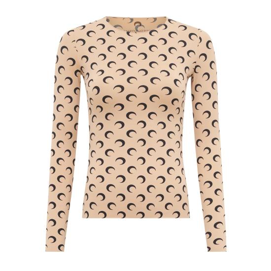 26SS 마린세르 크레센트 문 프린트 긴팔 티셔츠 WTS006ACJER0001 TA10 TAN