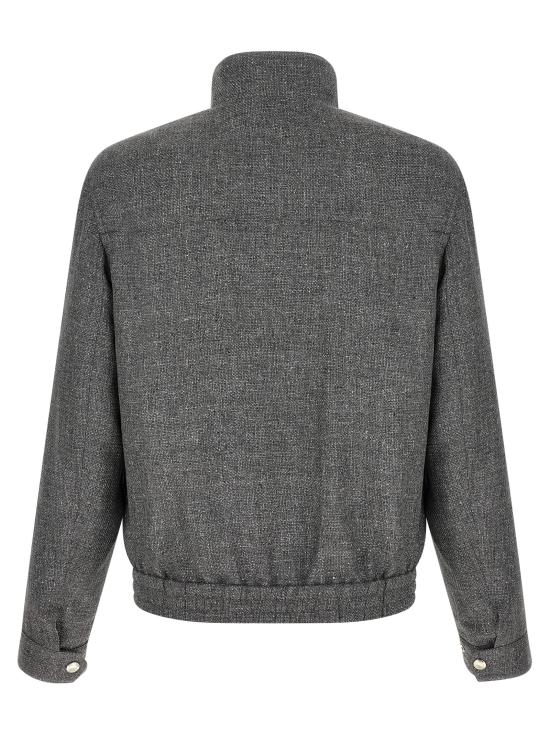 26SS 브루넬로 쿠치넬리 스탠드 칼라 실크, 리넨, 울 블렌디드 홉색 블루종 MZ4036580C032 Gray - BRUNELLO CUCINELLI