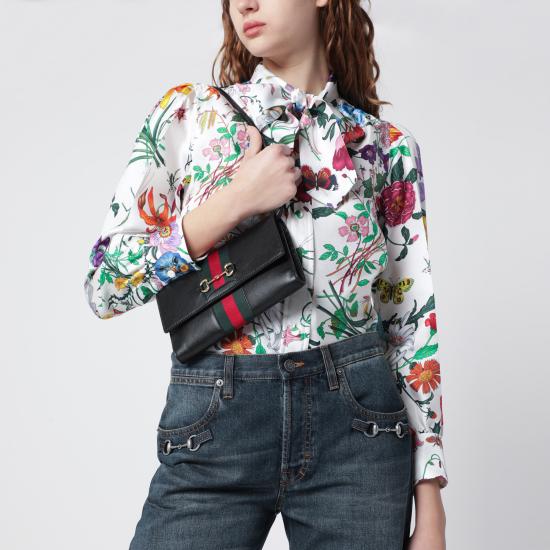 26SS 구찌 홀스빗 웹 스트랩 지갑 867120AAGOQ Black - GUCCI