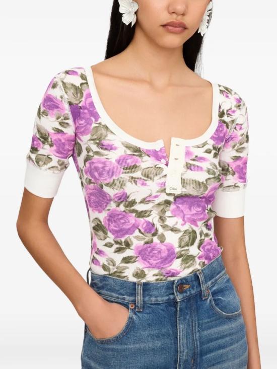 26SS 끌로에 반팔 티셔츠 CH26UJH56909 91O WHITE PURPLE - CHLOE