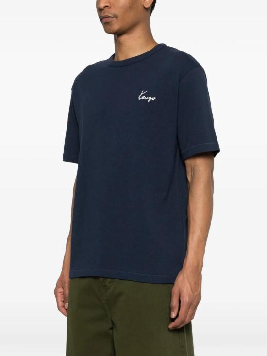 26SS 겐조 Archive Rose 자수 아웃라인 티셔츠 FG55TS2214SK 76 SINGLE JERSEY NAVY BLUE - KENZO