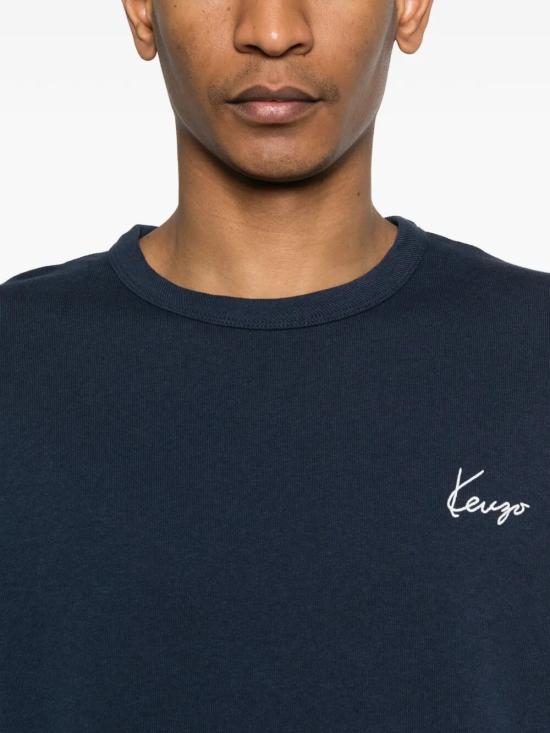 26SS 겐조 Archive Rose 자수 아웃라인 티셔츠 FG55TS2214SK 76 SINGLE JERSEY NAVY BLUE - KENZO