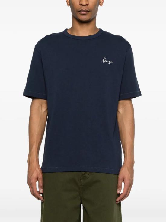 26SS 겐조 Archive Rose 자수 아웃라인 티셔츠 FG55TS2214SK 76 SINGLE JERSEY NAVY BLUE - KENZO