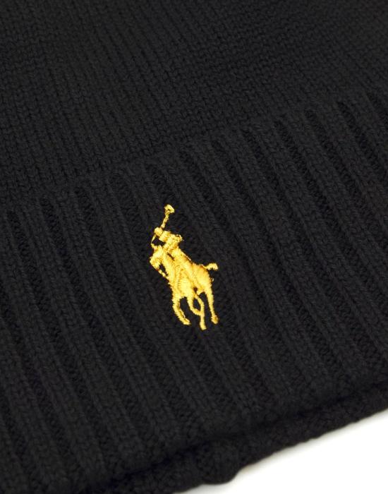 26SS 폴로 랄프로렌 모자 폴로 랄프 로렌 케이블 니트 울 비니 (접힌 골지 소매단) 710886137008 블랙 - 골드 포니 - POLO RALPH LAUREN