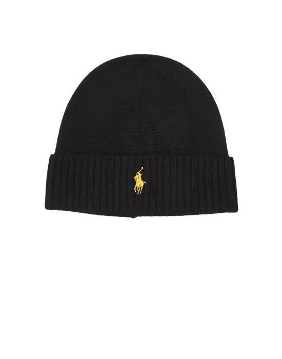 26SS 폴로 랄프로렌 모자 폴로 랄프 로렌 케이블 니트 울 비니 (접힌 골지 소매단) 710886137008 블랙 - 골드 포니