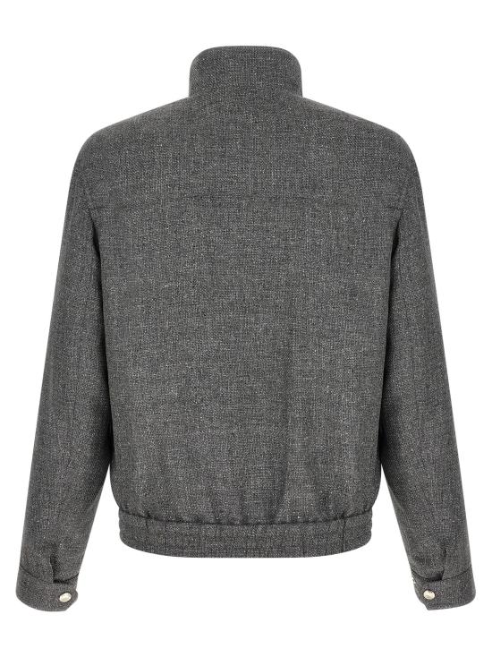 26SS 브루넬로 쿠치넬리 스탠드 칼라 실크, 리넨, 울 블렌디드 홉색 블루종 MZ4036580C032 - BRUNELLO CUCINELLI