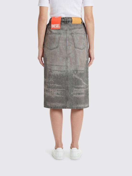 26SS 디젤 드-모리카-Fsi 미디 스커트 인 코튼-헴프 새틴 데님 A2377109P24 02 Black - DIESEL