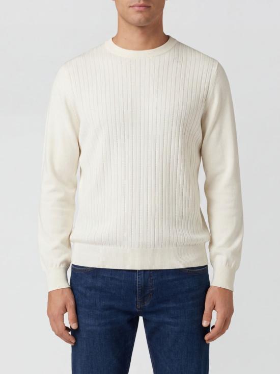 26SS 브루넬로 쿠치넬리 코튼 텍스처드 립 니트 스웨터 M29204000 C2723 White