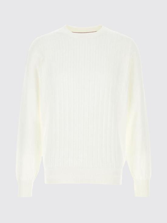 26SS 브루넬로 쿠치넬리 코튼 텍스처드 립 니트 스웨터 M29204000 C2723 White - BRUNELLO CUCINELLI