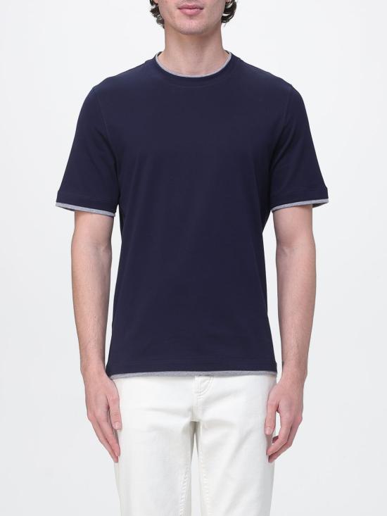 26SS 브루넬로 쿠치넬리 자수 로고 티셔츠 M0B137427 CD325 Cobalt