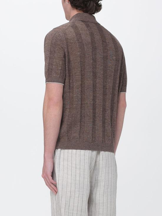 26SS 브루넬로 쿠치넬리 와이드 립 코튼 리넨니트 폴로셔츠 M2L707815 CNO22 Brown - BRUNELLO CUCINELLI
