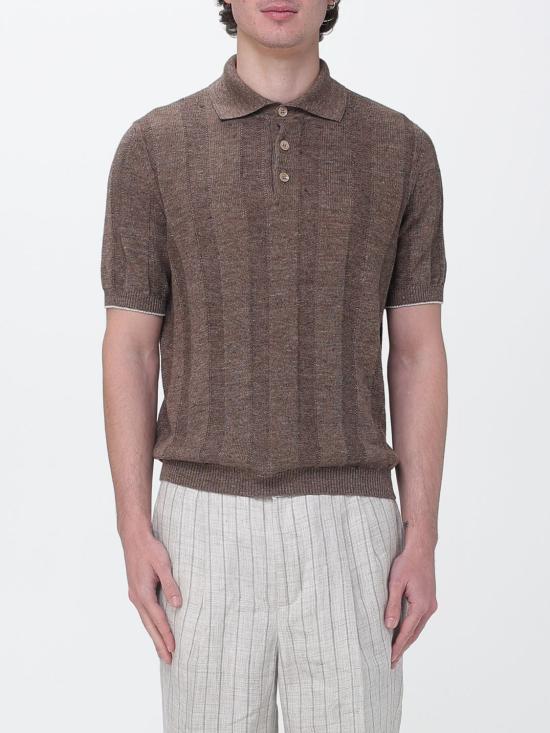 26SS 브루넬로 쿠치넬리 와이드 립 코튼 리넨니트 폴로셔츠 M2L707815 CNO22 Brown