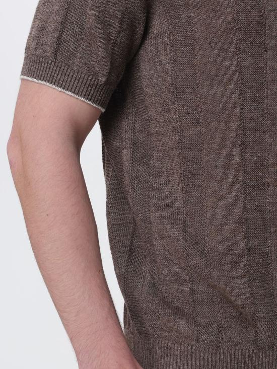 26SS 브루넬로 쿠치넬리 와이드 립 코튼 리넨니트 폴로셔츠 M2L707815 CNO22 Brown - BRUNELLO CUCINELLI