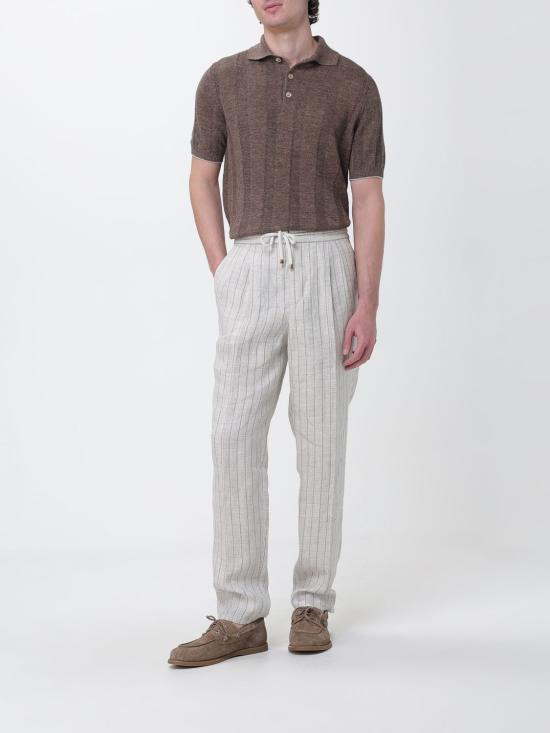 26SS 브루넬로 쿠치넬리 와이드 립 코튼 리넨니트 폴로셔츠 M2L707815 CNO22 Brown - BRUNELLO CUCINELLI