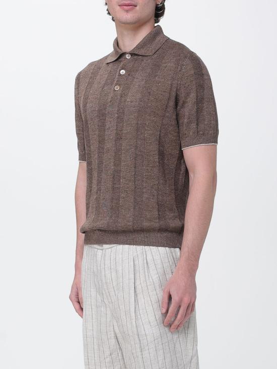 26SS 브루넬로 쿠치넬리 와이드 립 코튼 리넨니트 폴로셔츠 M2L707815 CNO22 Brown - BRUNELLO CUCINELLI