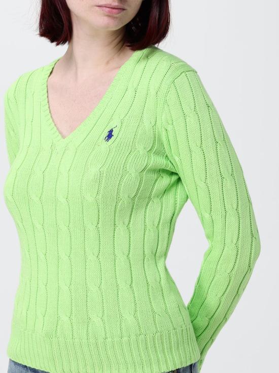 26SS 폴로 랄프로렌 포니로고 피마 코튼 케이블 니트 V넥 스웨터 211971870 505 Forest Green - POLO RALPH LAUREN