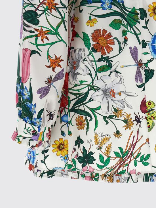 26SS 구찌 플로라 프린티드 실크 트윌 미니 드레스 864362ZAUU8 9413 White - GUCCI