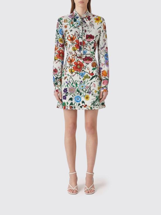 26SS 구찌 플로라 프린티드 실크 트윌 미니 드레스 864362ZAUU8 9413 White