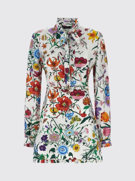 26SS 구찌 플로라 프린티드 실크 트윌 미니 드레스 864362ZAUU8 9413 White - GUCCI