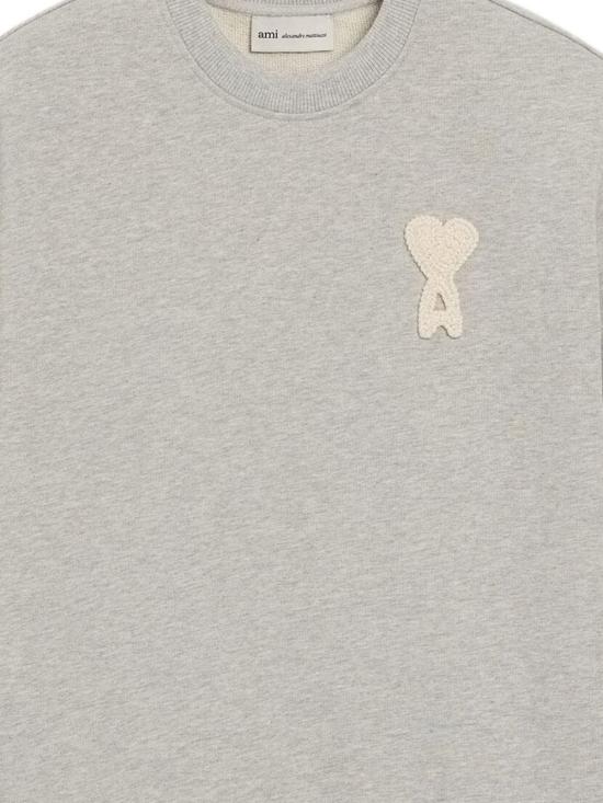 26SS 아미 빅 하트 로고 코튼 니트 스웨트셔츠 USW787 730A161 Gris chine blanc - AMI