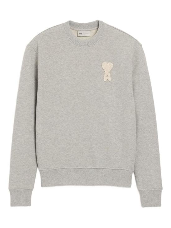 26SS 아미 빅 하트 로고 코튼 니트 스웨트셔츠 USW787 730A161 Gris chine blanc