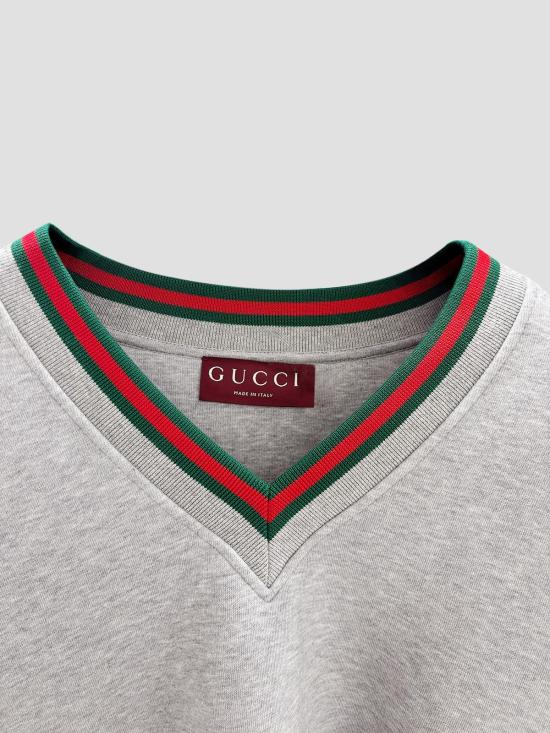 26SS 구찌 웹 코튼 저지 스웨트셔츠 847933XJHIR 1160 GREY MELANGE - GUCCI